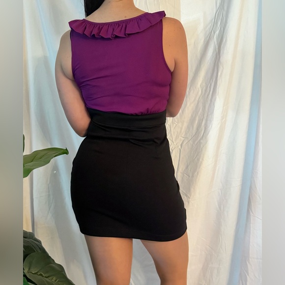 Forever 21 Magenta & Black Pencil Skirt Mini Dress with Sleeveless Ruffle Top - Picture 2 of 6